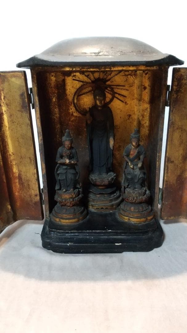 仏像　三尊像　厨子入り　阿弥陀三尊