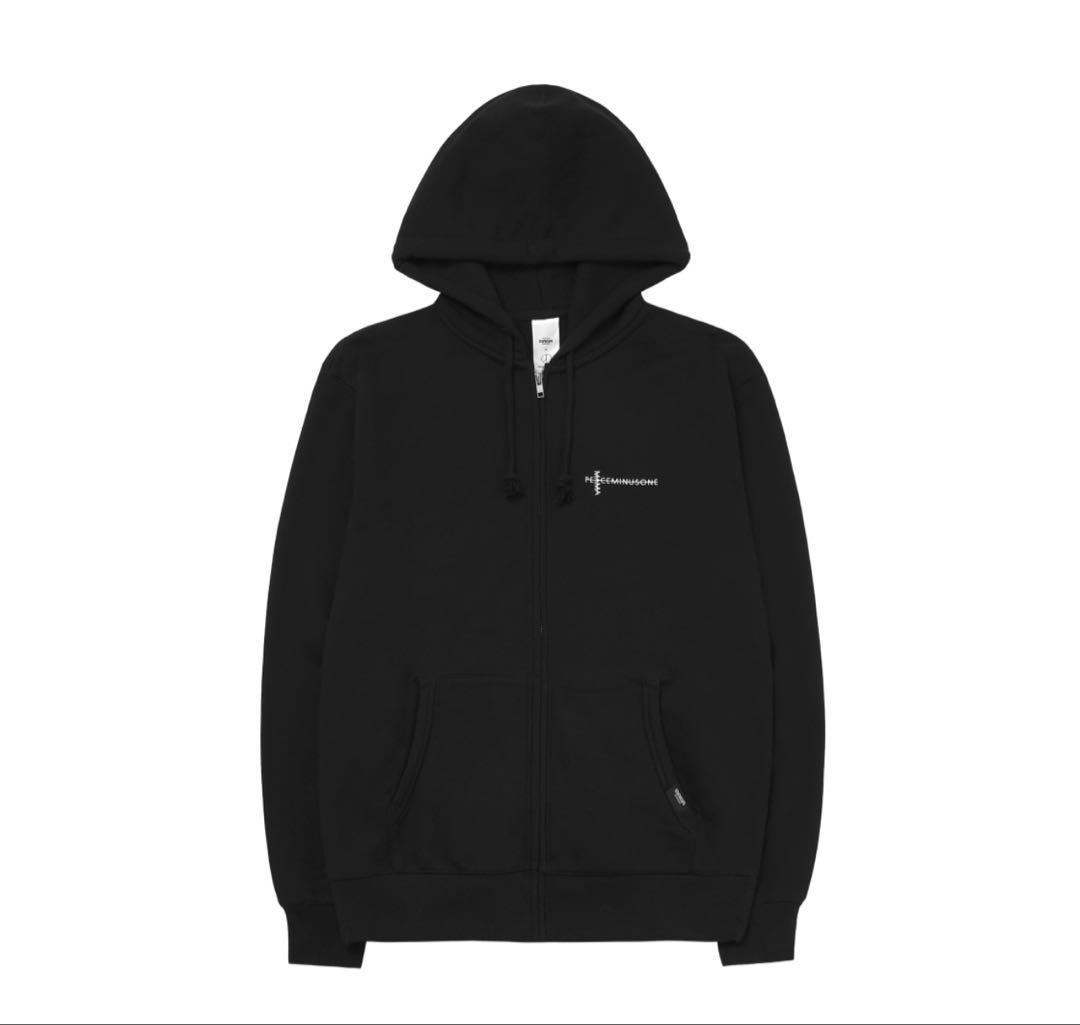 PEACEMINUSONE MAMA L フード付きジップアップ 黒 L