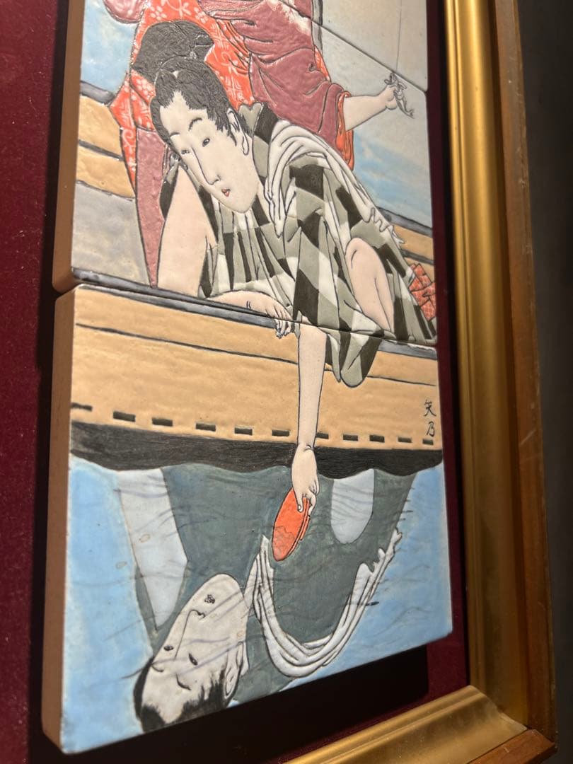 陶板3連綴り【浮世絵】JAPAN vintage