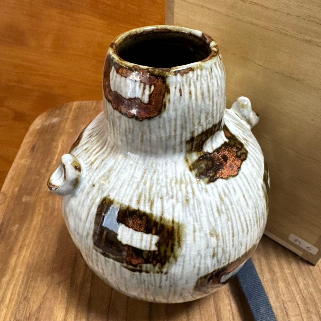 希少　板井玲子 点々紋花器 受賞作家 陶芸 花入 木箱入り