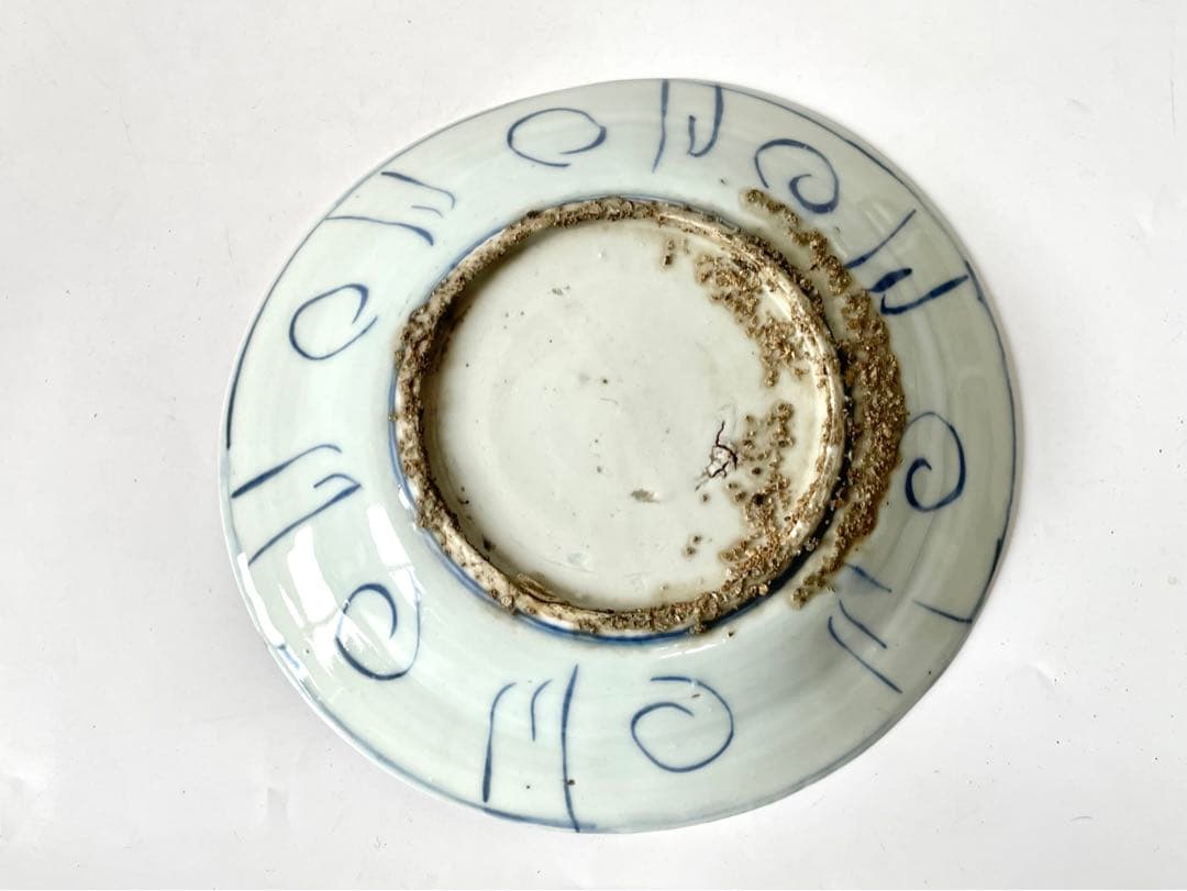 骨董　アンティーク　染付　古染付　芙蓉手　月 うさぎ　兎　七寸皿