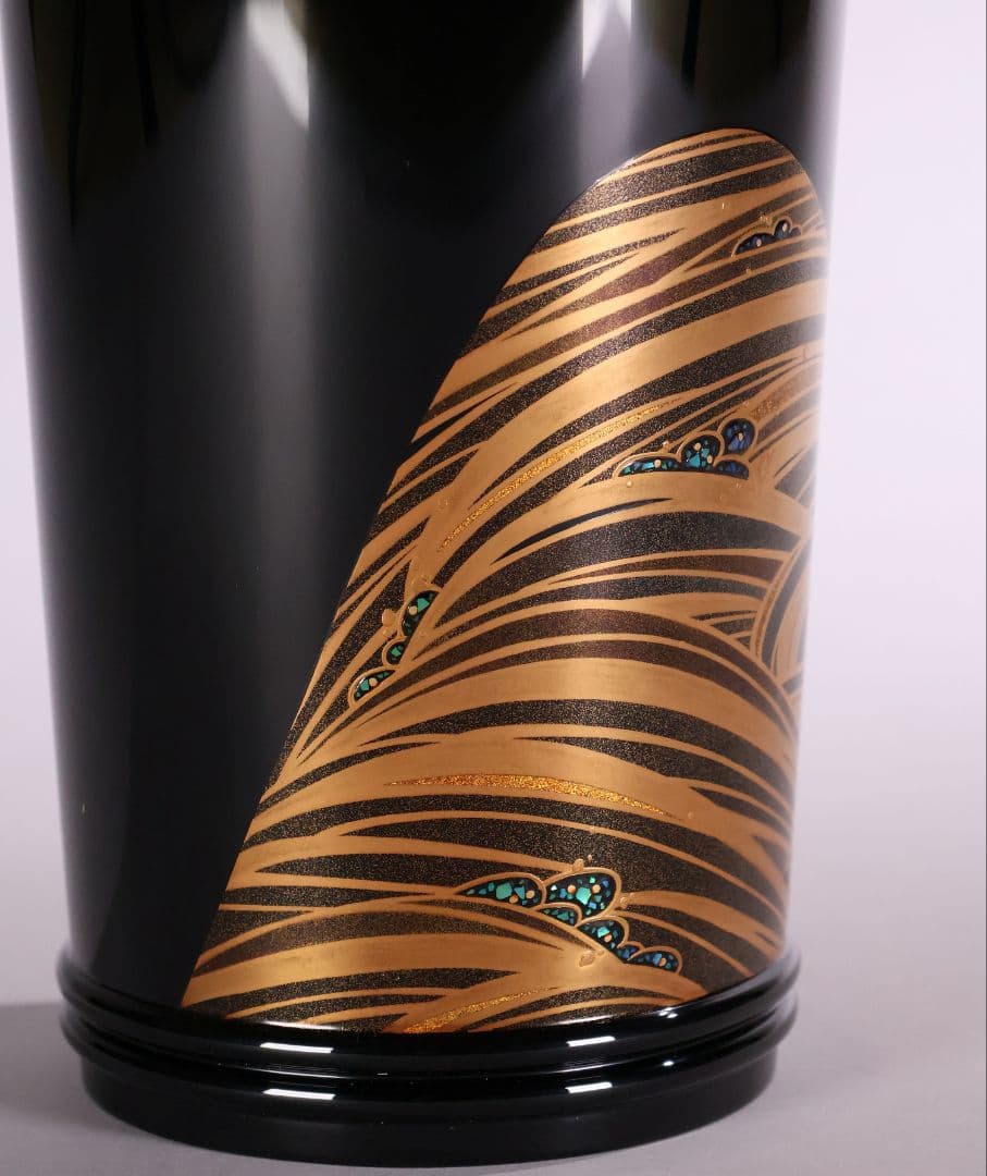 MA495 輪島塗 大徹造 田中貴司 流水金蒔絵 螺鈿入 手付花生 共箱 花器