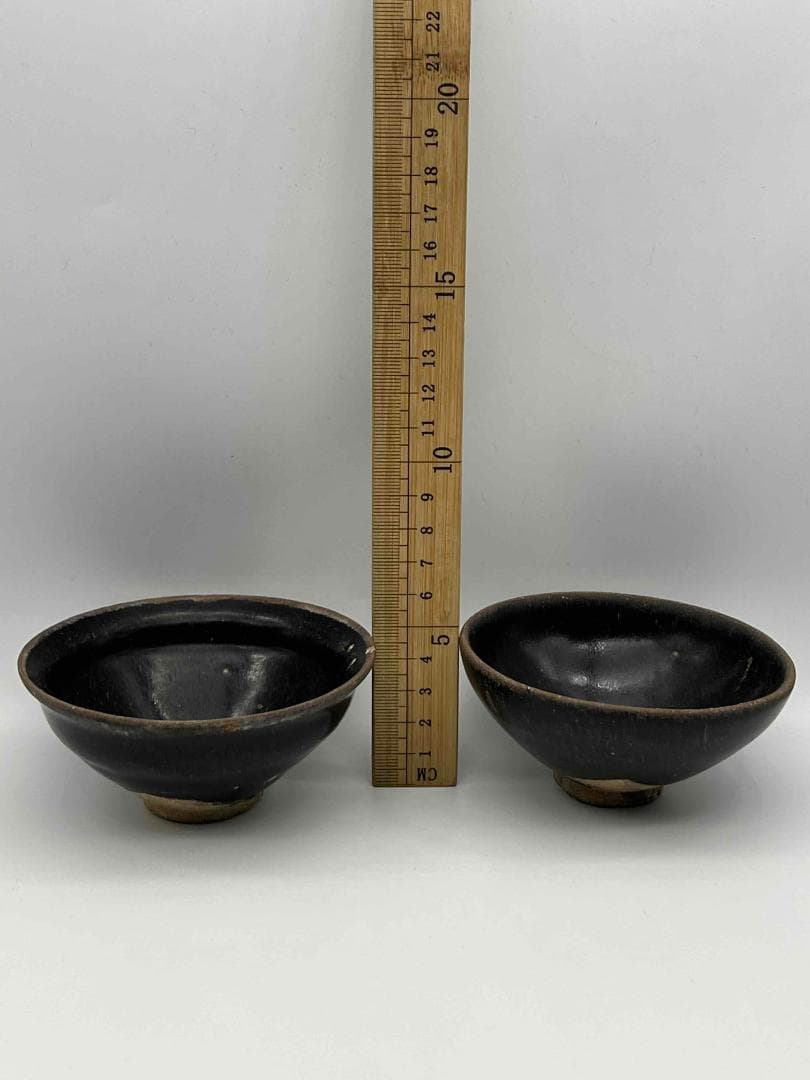南宋時代　黑釉天目茶碗 二個 福清窯茶盞 唐物　古賞物　時代物(B-36)