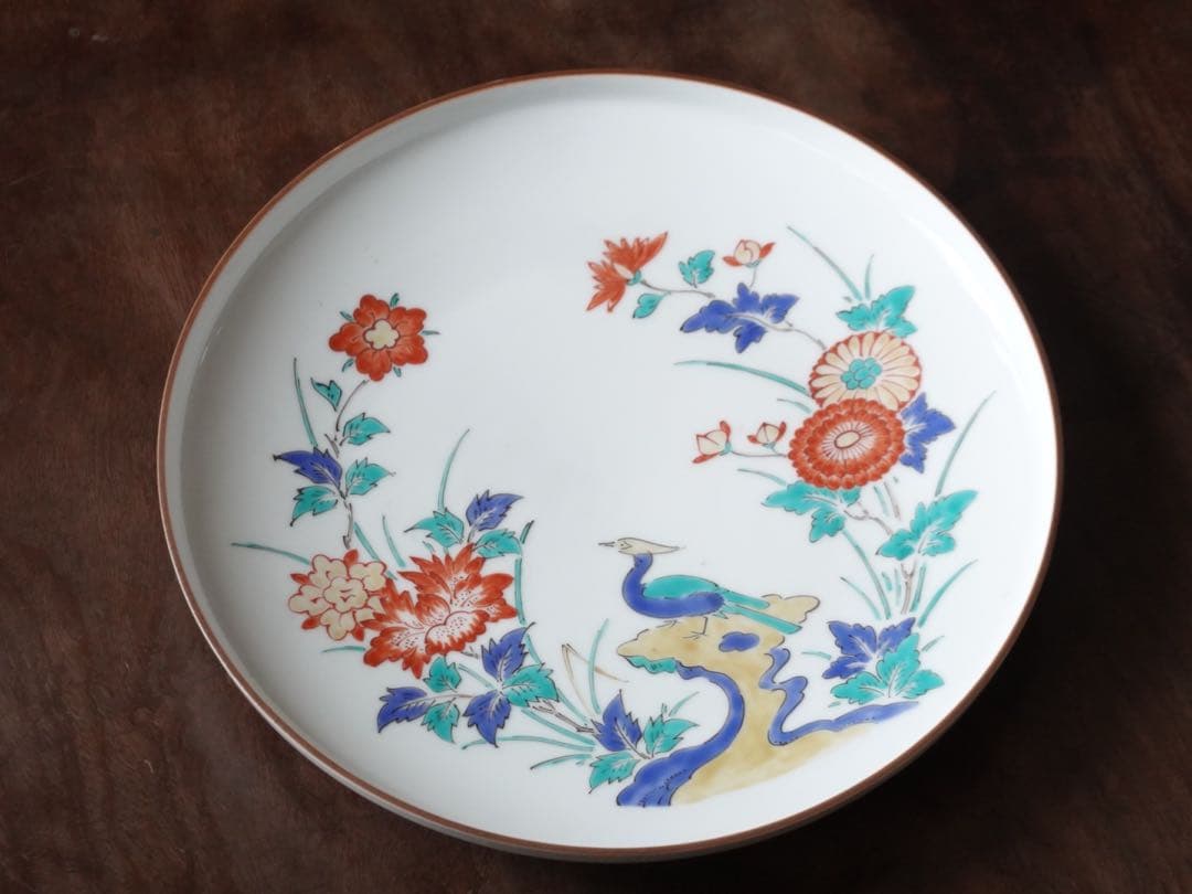 十三代　酒井田　柿右衛門　錦　岩菊鳥文　飾皿　額皿　8寸強　陶額　有田焼