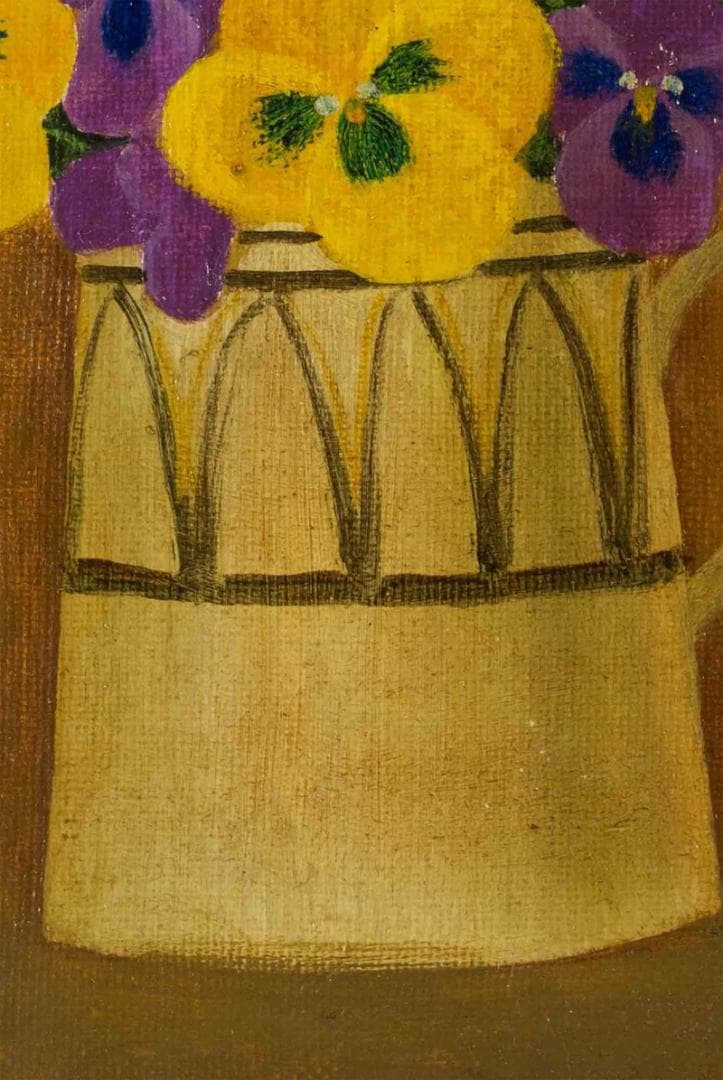 岡鹿之助　油彩　肉筆『パンジー』表サイン　共シール　SM号　額装　b885