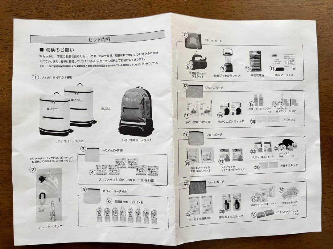 LAPITA 非常用持ち出しセット