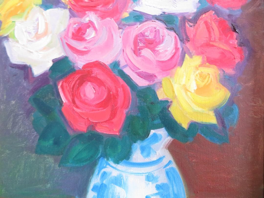 ◆田中繁吉　「薔薇」　油彩　F6号　 創元会理事長　 日展参与 　師:藤島武二◆