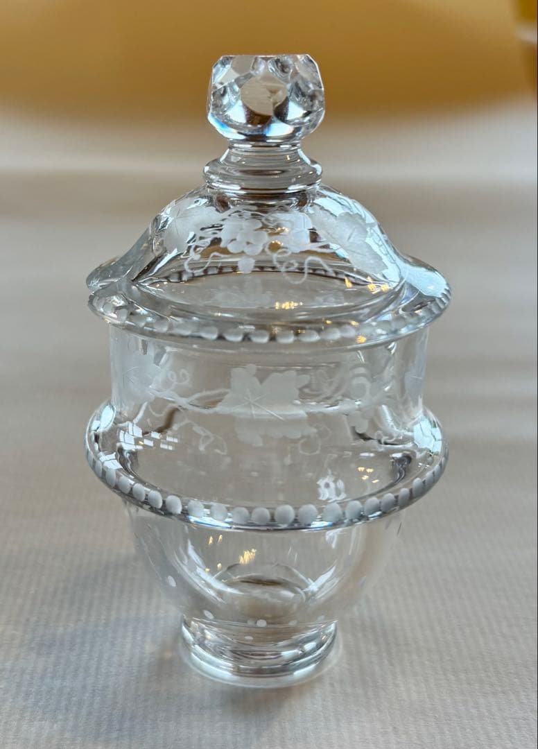 フランスアンティーク クリスタルハンドグラヴュール 手彫 葡萄柄 マスターポット