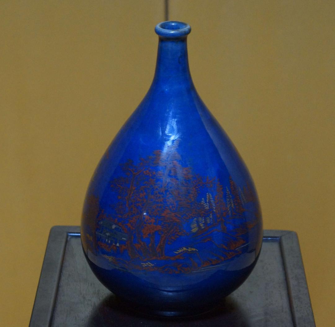 江戸時代中期 古伊万里瑠璃手 大型徳利 金銀彩赤絵 『山水風景図』飾り壺★時代物