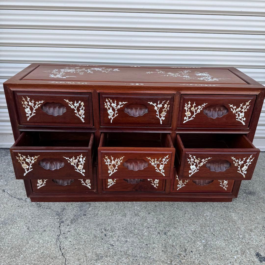 豪華 螺鈿細工 花梨 唐木 3段9杯 小箪笥チェスト 収納キャビネット抽斗飾り棚