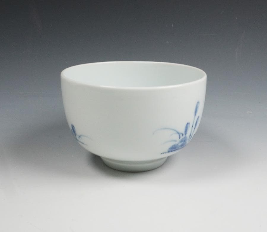 d*4様 人間国宝【井上萬二】希少手『染付つくし絵茶碗』共箱