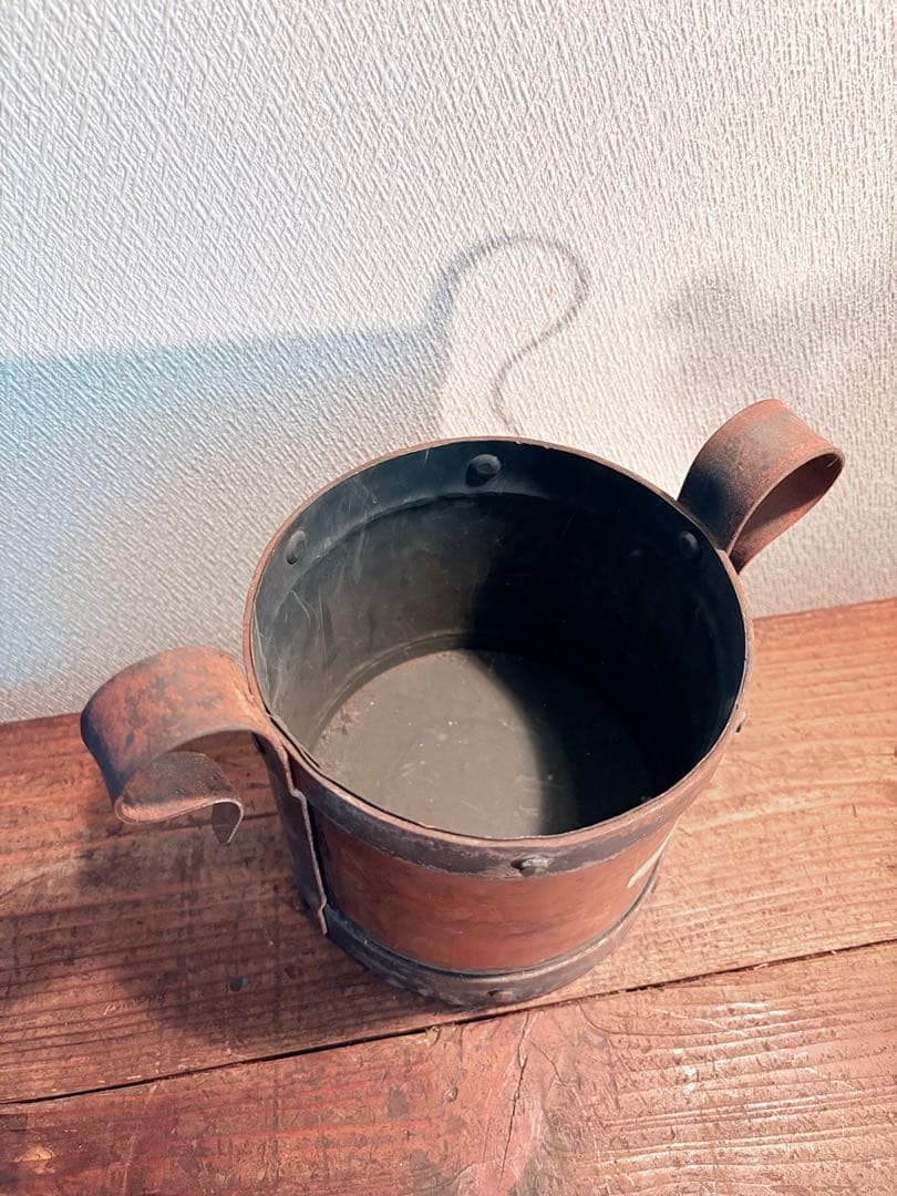 フランス製 銅製のバケツ ポット 手作り 金賞 ハンドクラフト ヴィンテージ