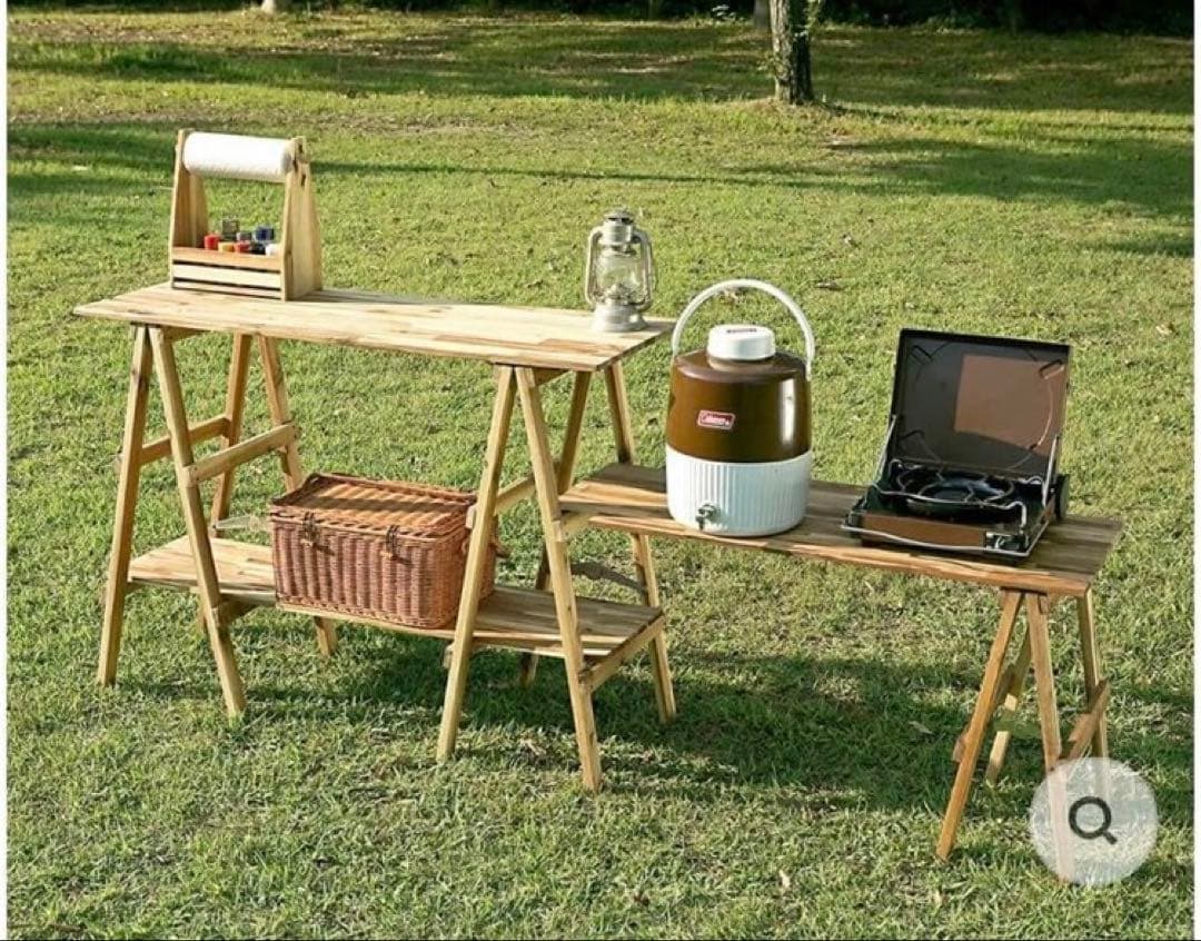 ビジョンピークス　アカシアキッチンラック+オプションテーブル セット