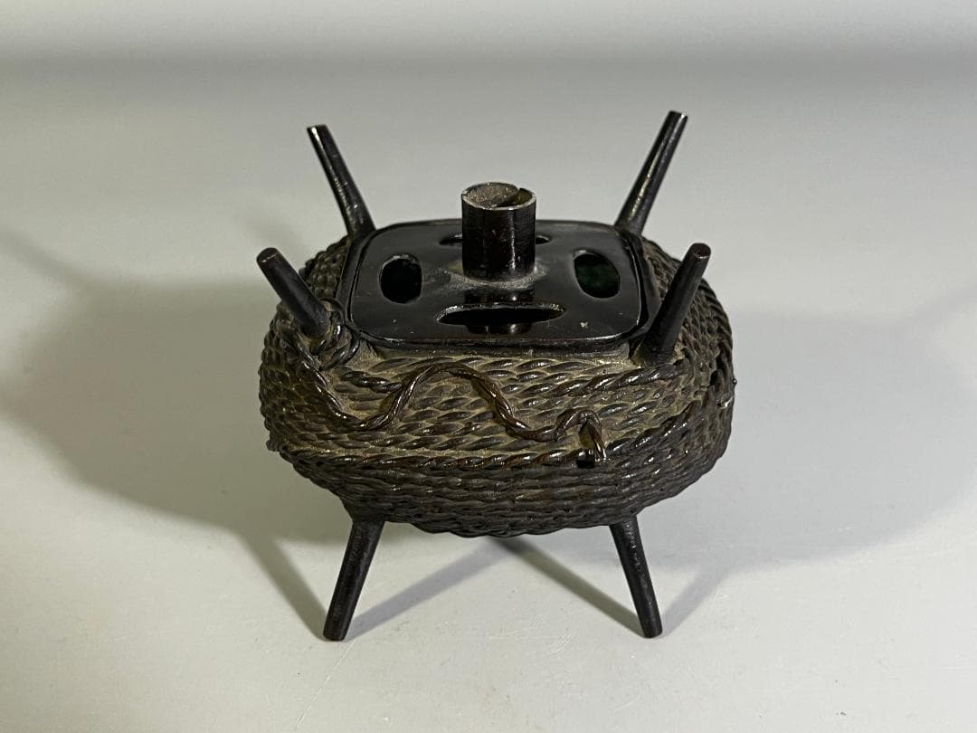 古銅 糸巻 香炉 時代物 渡雲鋳造