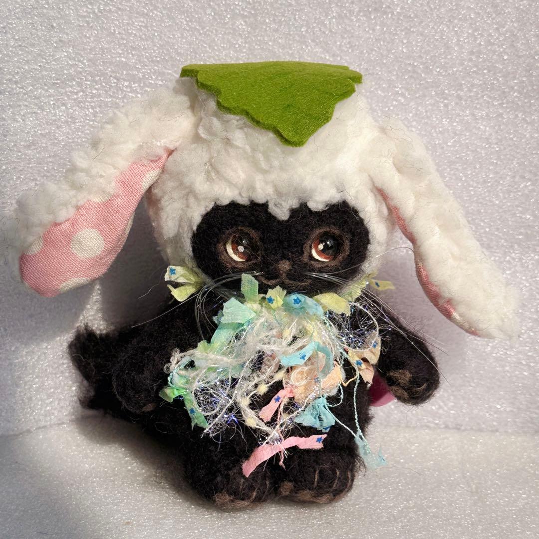 chata作家 羊毛フェルト ネコ テディベア ハンドメイド ぬいぐるみ