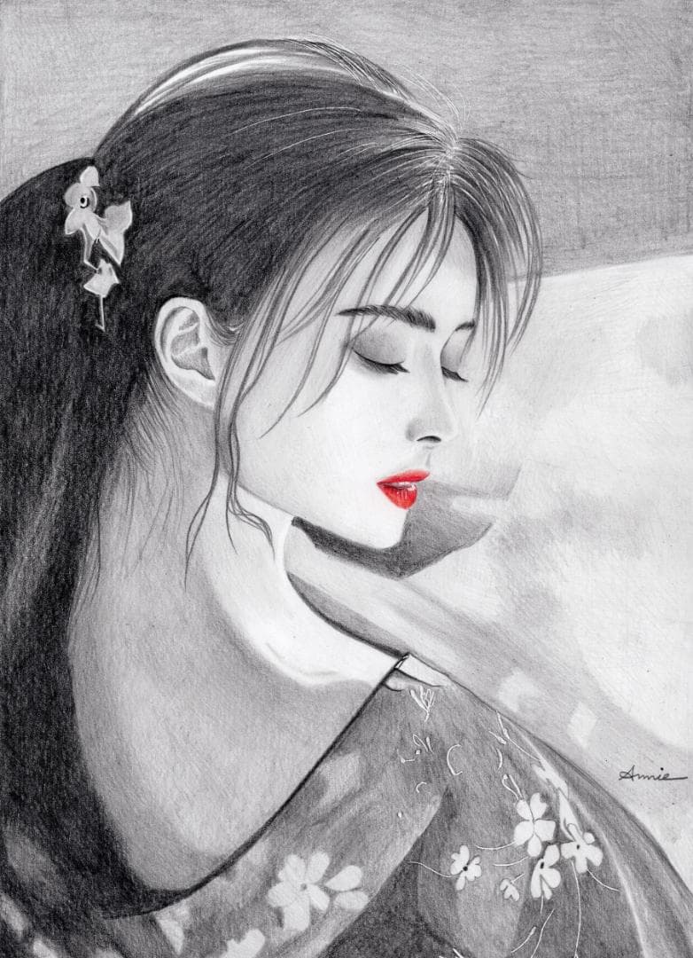 鉛筆画「One Japanese woman」　B5大サイズ