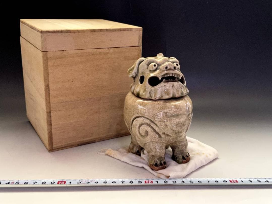 香炉■古い獅子香炉 (江戸期) 透かし獅子頭火屋 古陶器 四つ足 時代物 骨董■