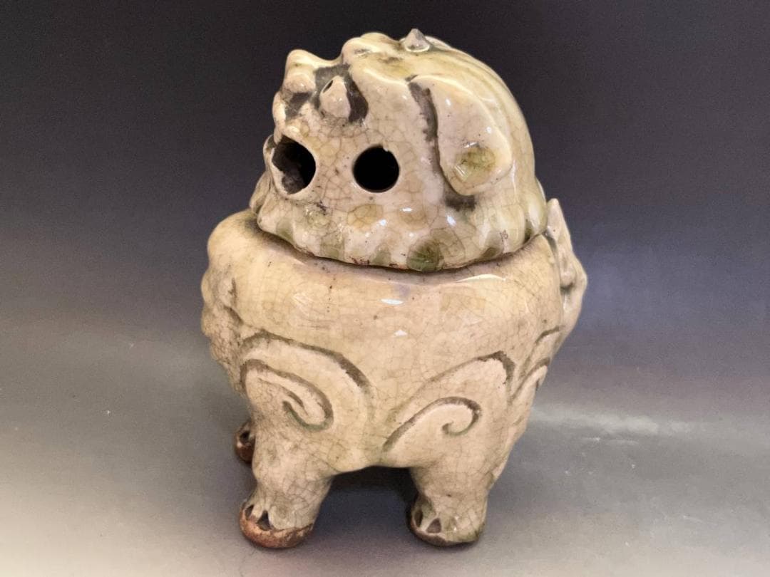 香炉■古い獅子香炉 (江戸期) 透かし獅子頭火屋 古陶器 四つ足 時代物 骨董■