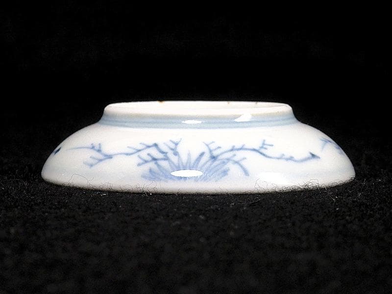 古伊万里　染付　笛吹童子に牛の図　豆皿　C873AS-BWn