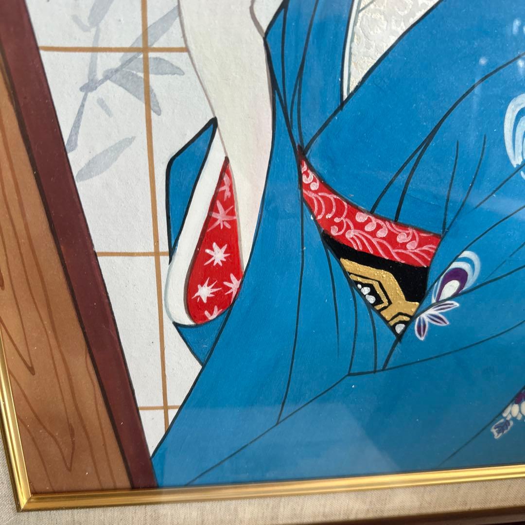 日本画 青い着物の女性