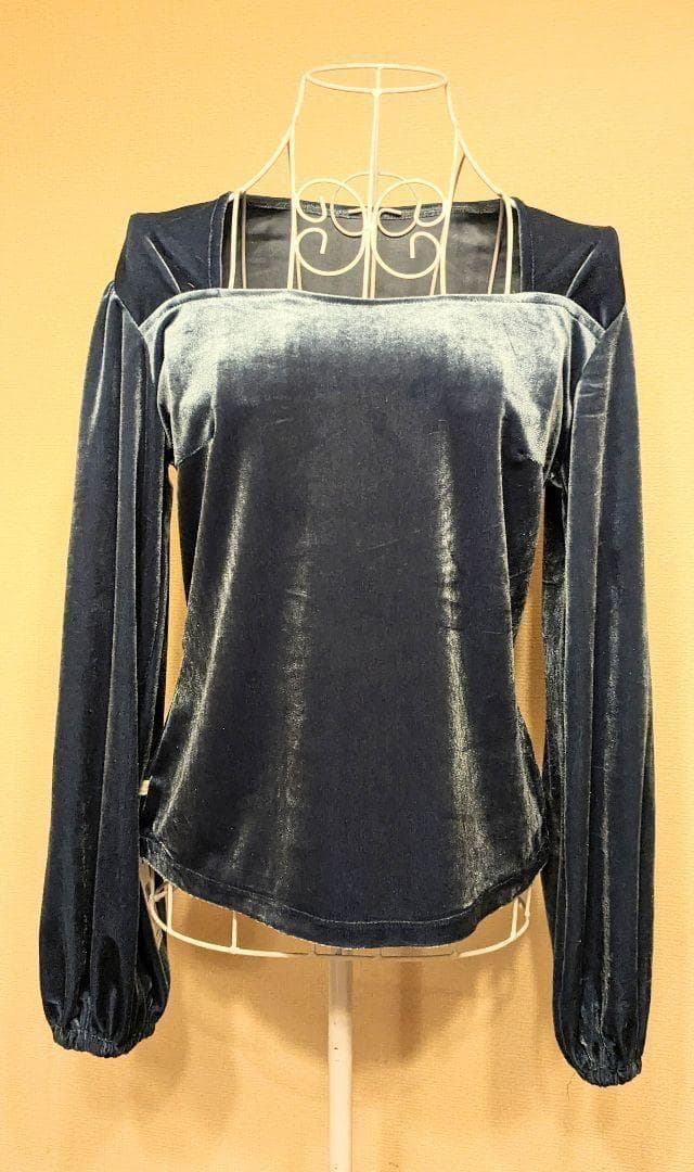 ブラウス　フラメンコ衣装　ストレッチ　ブルー LL〜大きめサイズ