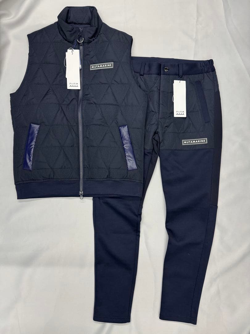 新品　MUTA 高密度タフタ　キルティング　ネイビー ベストとパンツセット