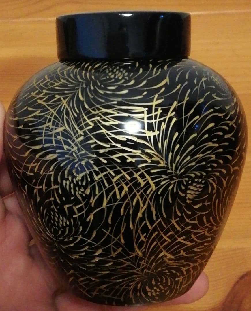 宝斎作　利休　帽子　沈金　茶入　箱付　仕服付　茶道具