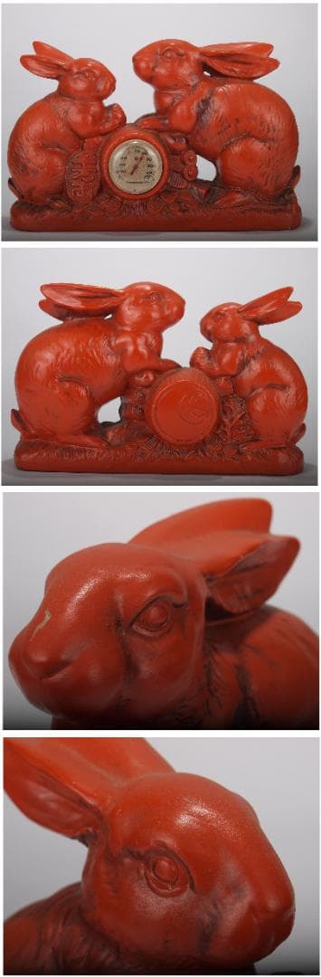 ウサギの置き時計　赤兎　縁起物<BR>  X760C12-5