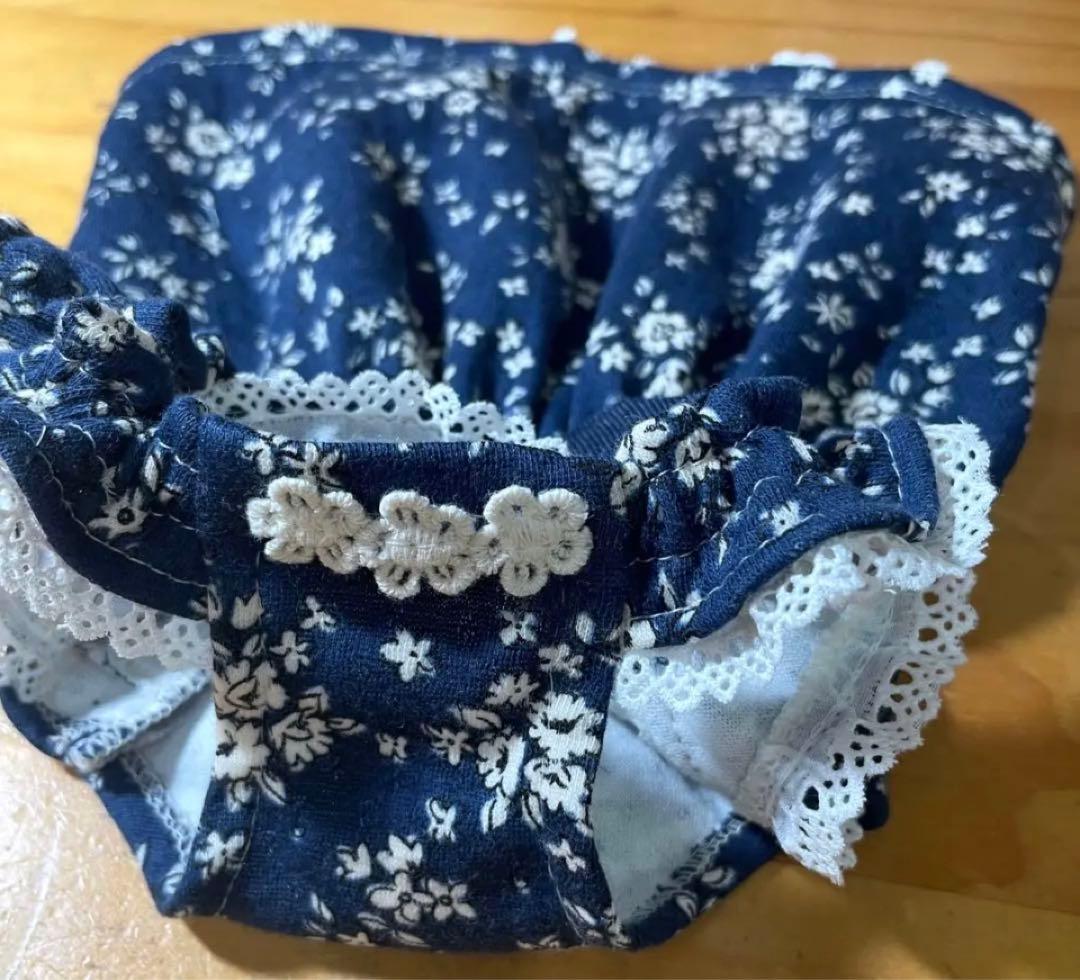 ハンドメイド犬服　花柄接結ニットのヒラヒラお袖キャミワンピ