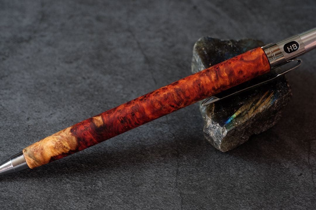 PG5木軸カスタム0167　高村杢工房 製図用シャープペンシル　花梨瘤極上の紅白