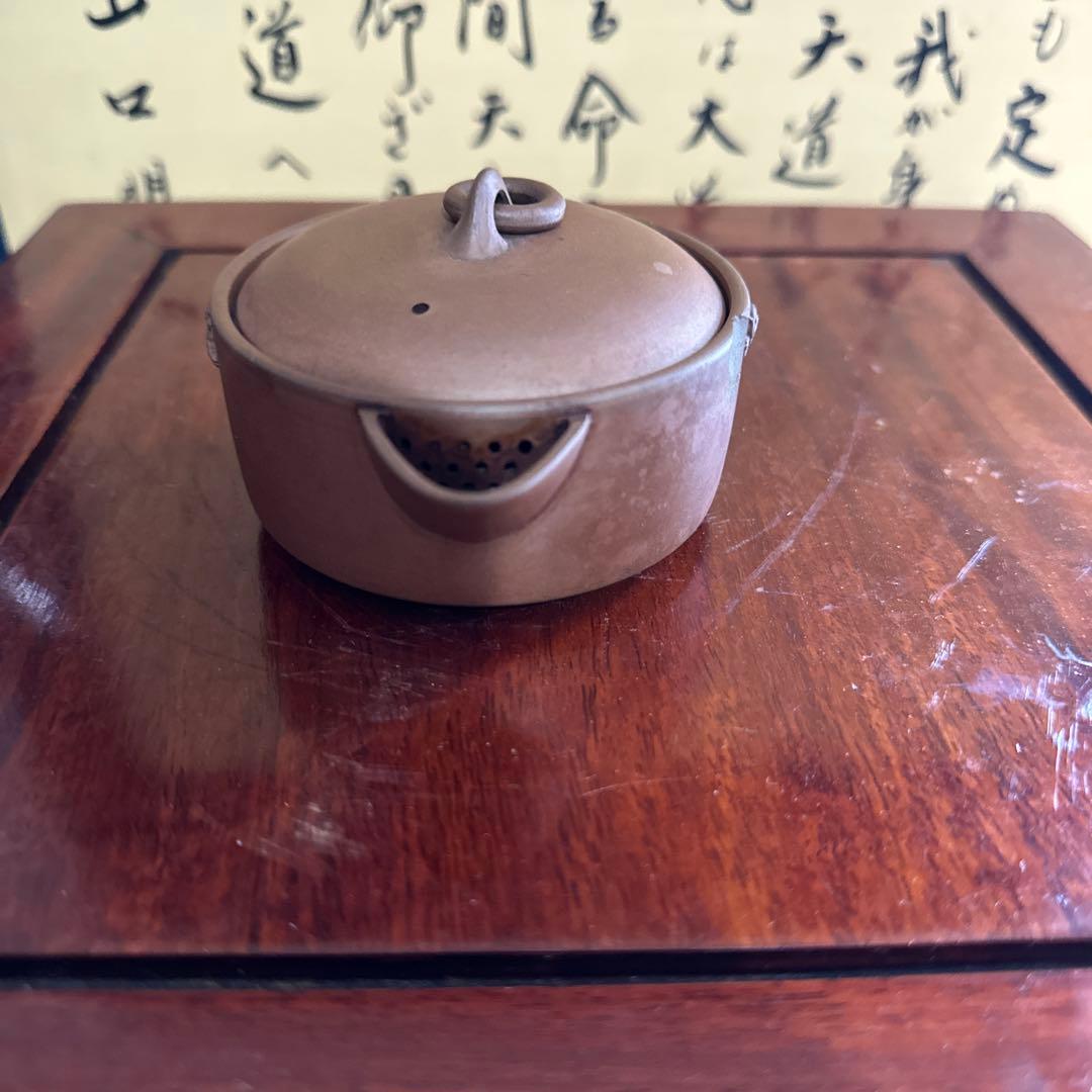 温故焼 温故 双獅子耳 宝瓶 暗香浮動　朱泥彫 茶器 茶道具