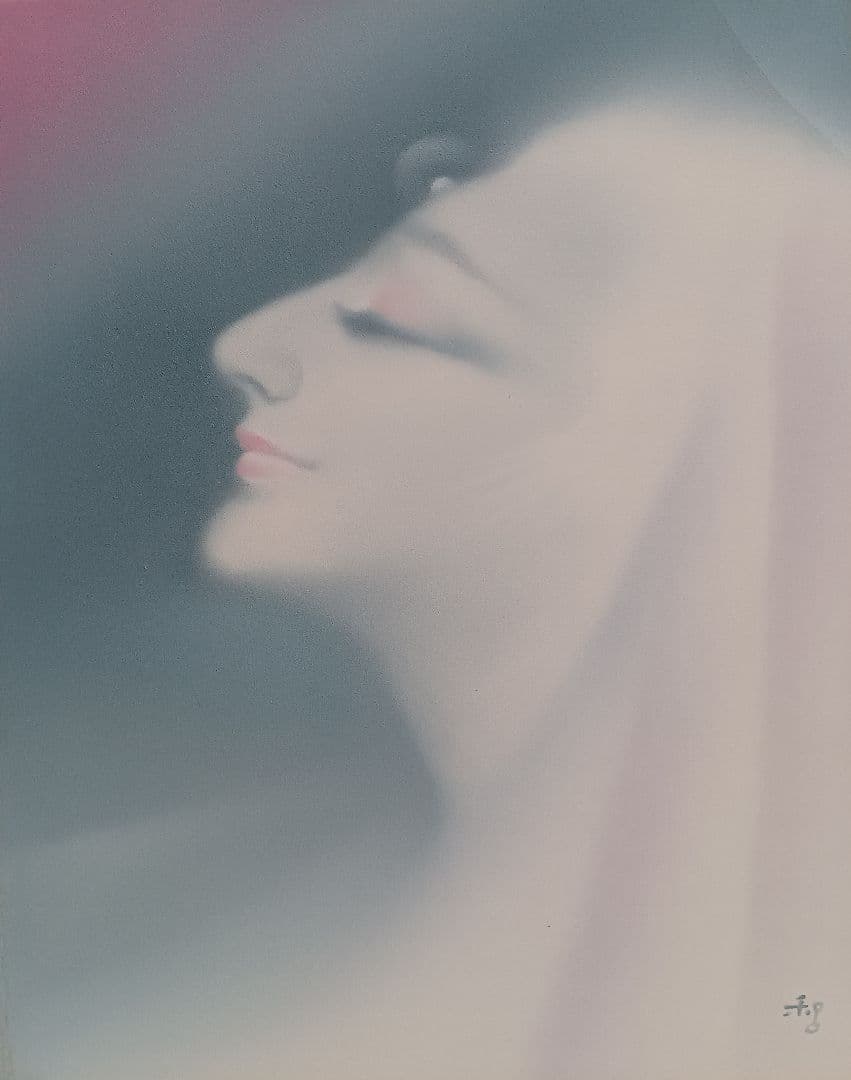 若尾和呂　「献身」 油彩　F3号　タリズマニックアート　幸運を招く絵　膜面描法