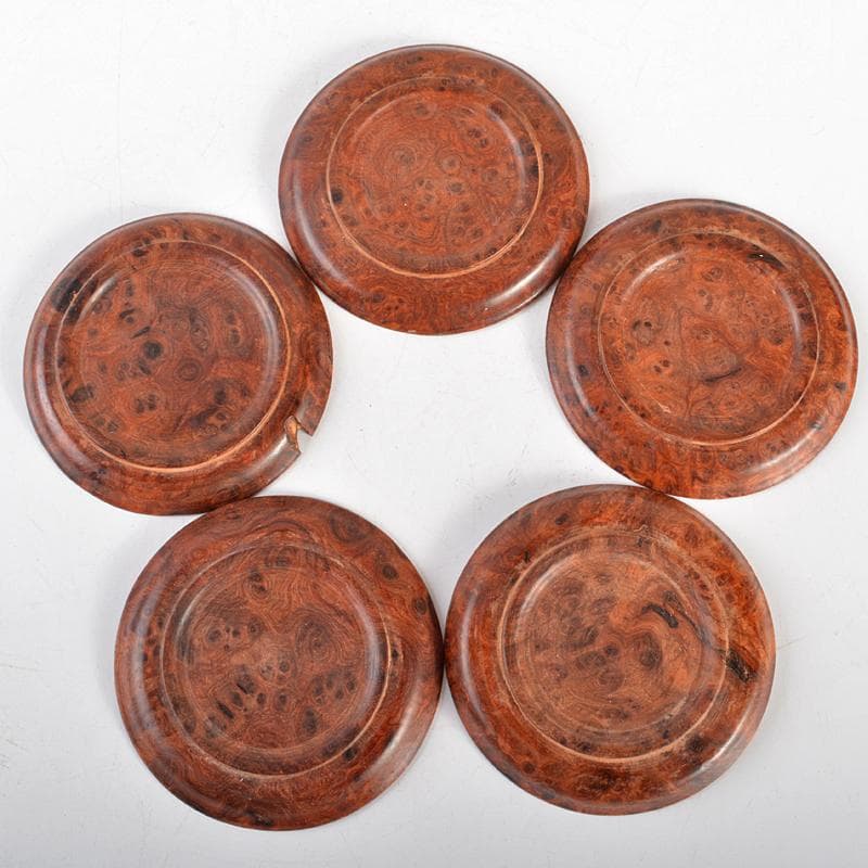 中国　花梨葡萄木瘤木　茶托　五客　煎茶道具　M　R6739E