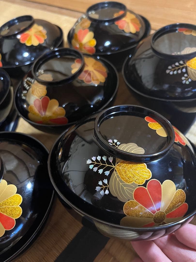 特製　平安象彦　高台寺蒔絵　蝋色仕上げ　仙斎　螺鈿　十客　お椀