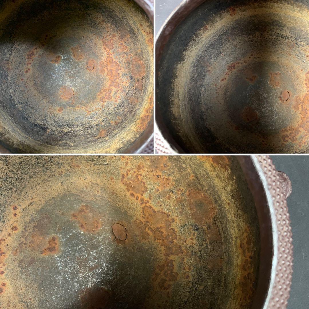 E494 送料無料　霰真形釜　了三　在銘　茶釜　茶道具　茶室　茶道　釜鐶　共箱