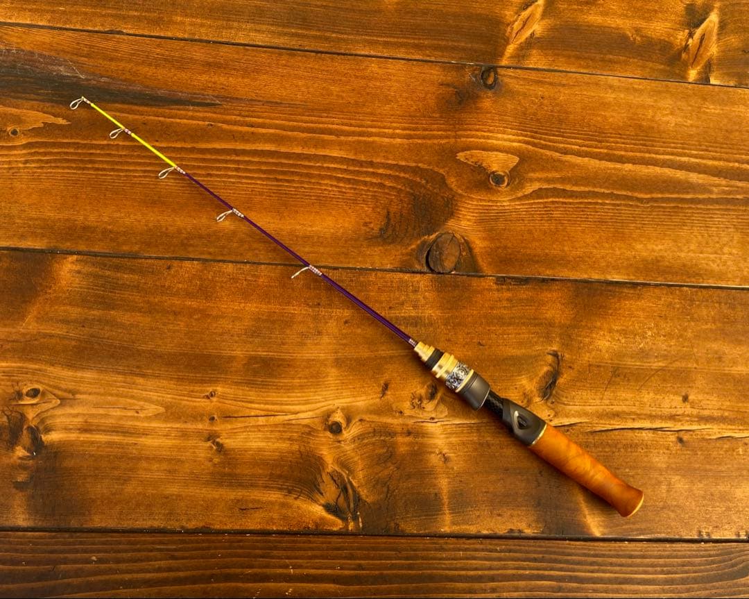 穴釣りセット　アイスフィッシング　穴釣りロッド　天然木グリップ　　タイコリール