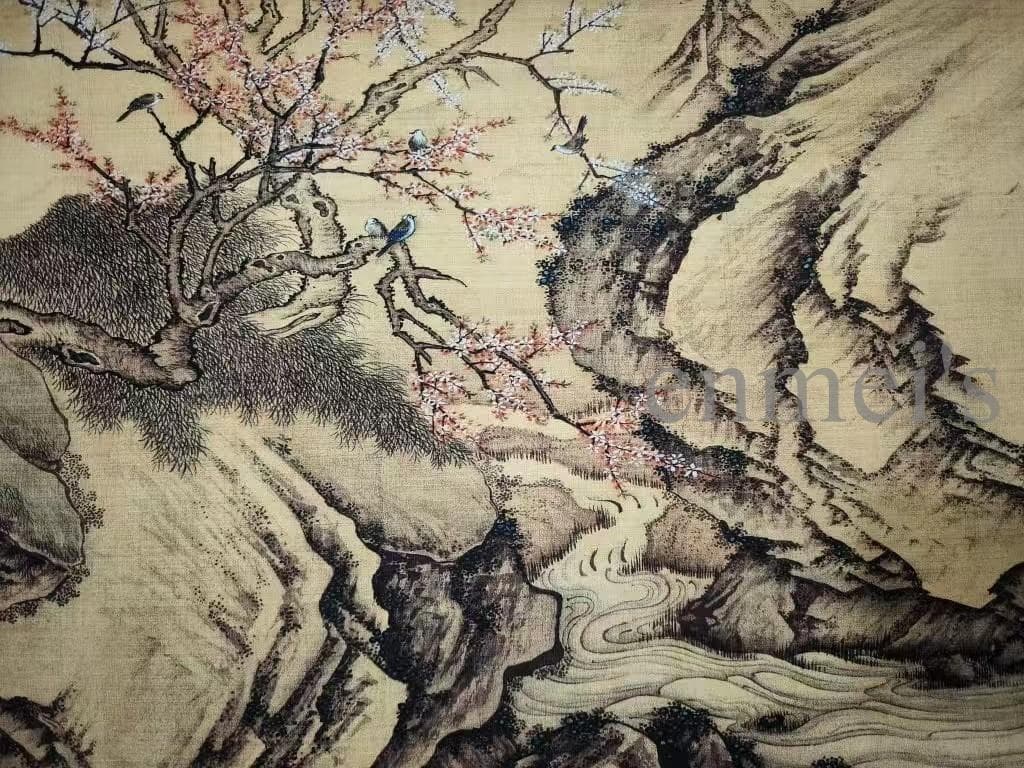 中国古美術 沈銓作款 百鳥朝鳳図 水墨画 手絵絹本 書画 古美味 唐物 肉筆