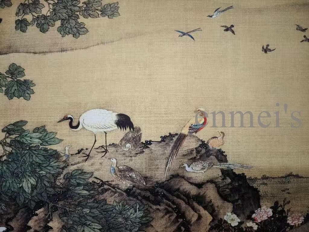 中国古美術 沈銓作款 百鳥朝鳳図 水墨画 手絵絹本 書画 古美味 唐物 肉筆