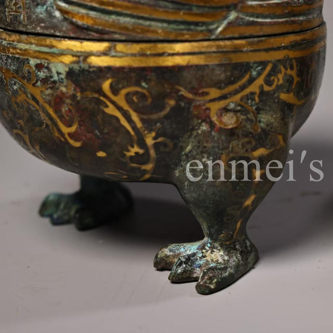 中国古美術・旧蔵错金鳥形蓋付き壺セット・青銅製・純手作り・高浮彫・置物・茶道具