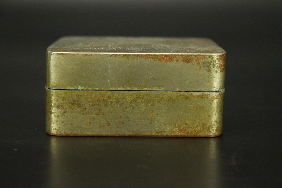 中国美術 古錫 刻 人物 題詞 朱肉 蓋物(HA432)