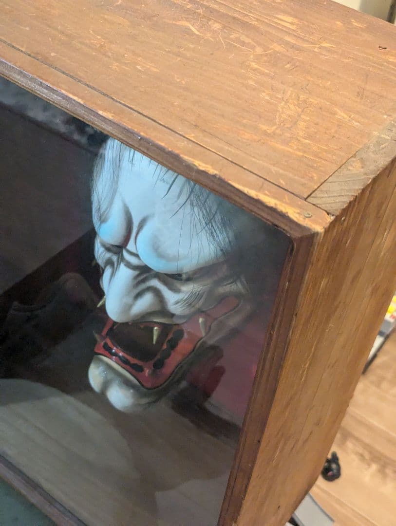 神楽面 白赤角付き