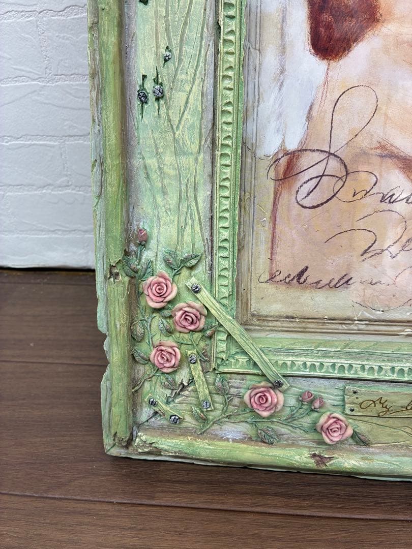 アンティーク調木製フレーム付きアート 天使 エンジェル インテリア 壁飾り 玄関