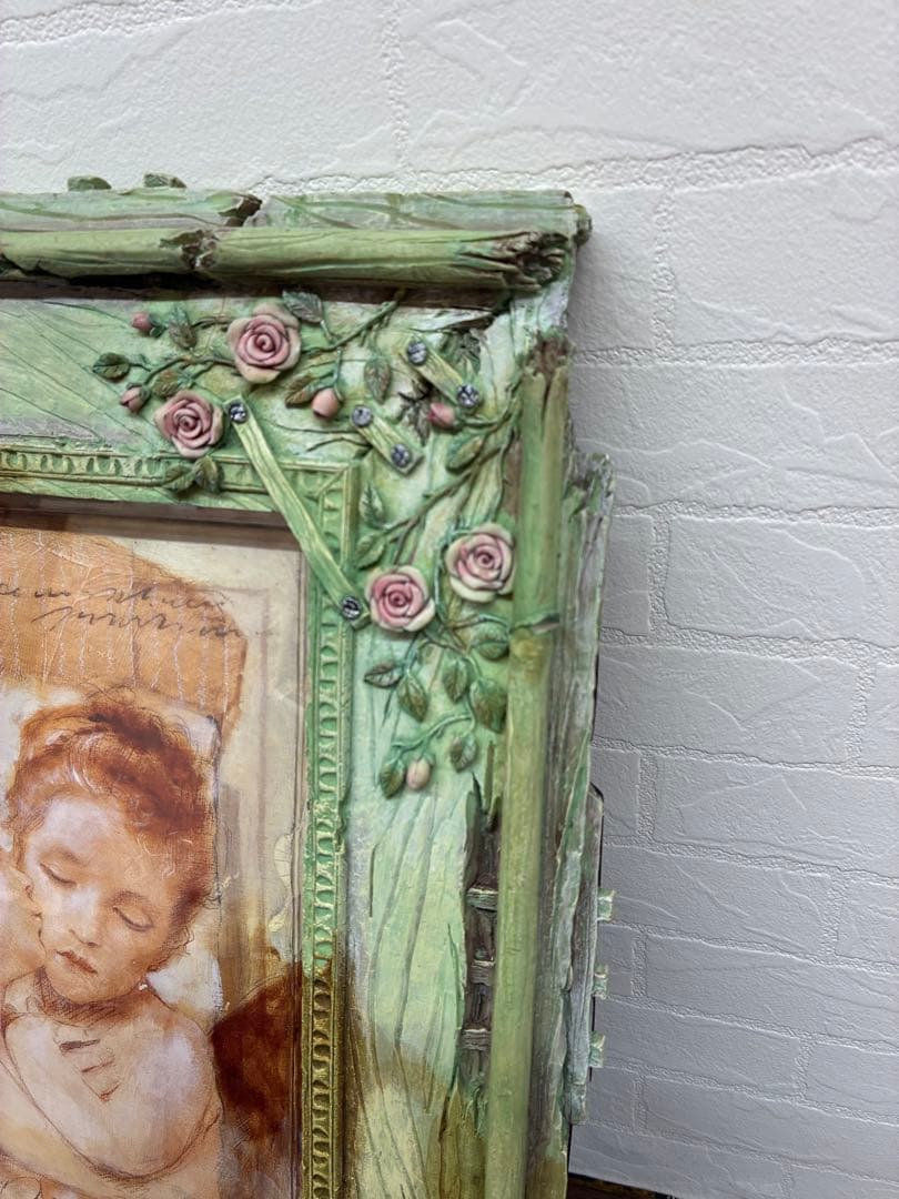 アンティーク調木製フレーム付きアート 天使 エンジェル インテリア 壁飾り 玄関