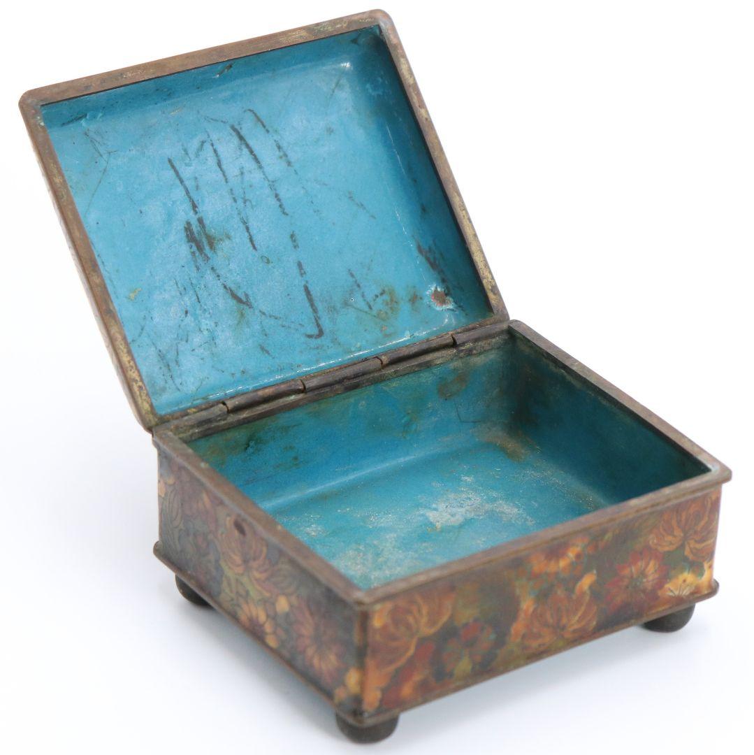 中国 七宝花尽蓋物 琺瑯彩 花詰 菊 牡丹 小箱 小物入れ 　V78　1F28