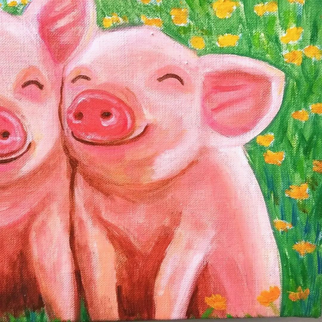 油絵　専用　笑ってる仲良しこぶたたち