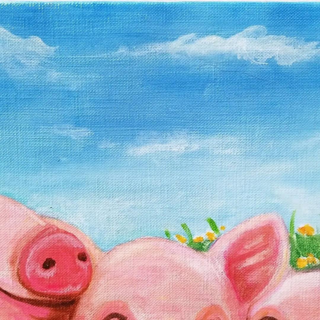 油絵　専用　笑ってる仲良しこぶたたち