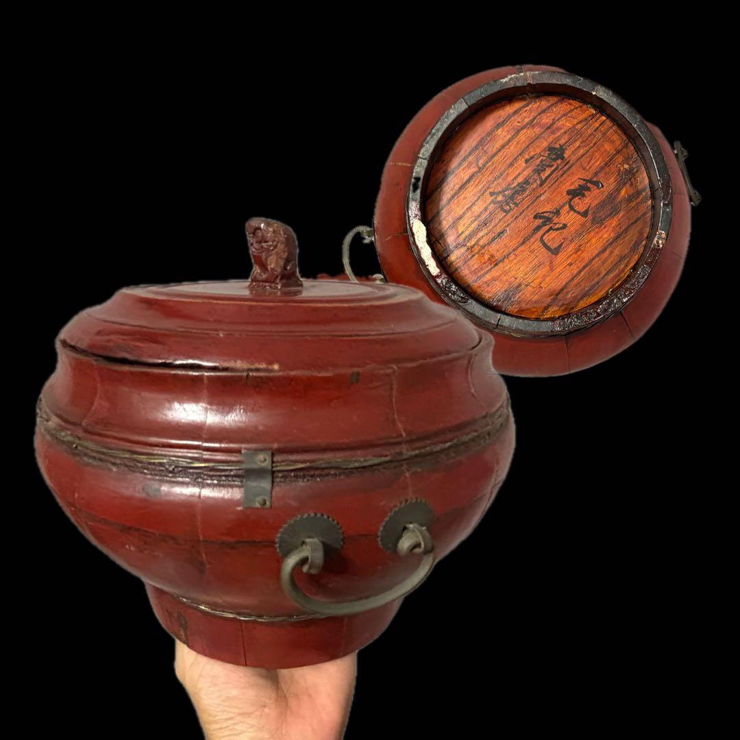 李朝 琉球 朱塗手桶 木製 銅製金具 時代