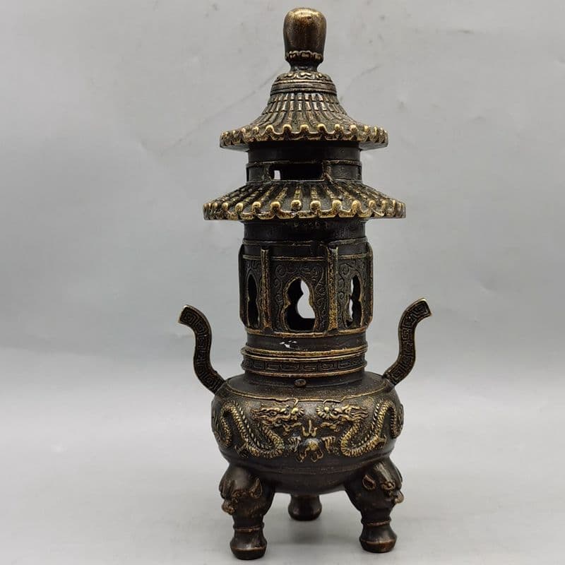 双龍戯珠塔香炉 香道具 仏具 工芸品 美術品 置物