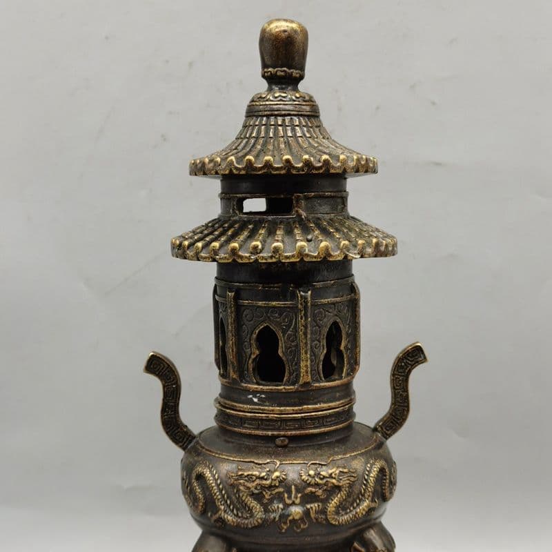 双龍戯珠塔香炉 香道具 仏具 工芸品 美術品 置物