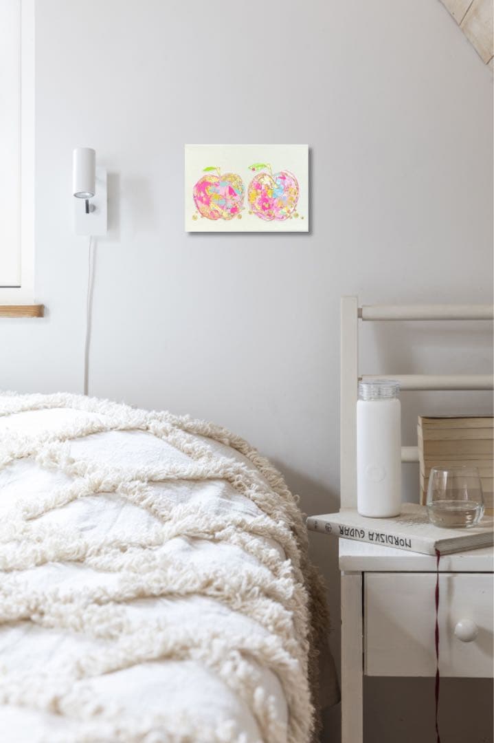 絵画　油絵　原画　一点物　リンゴ　ピンク　北欧　アート　インテリア　SM